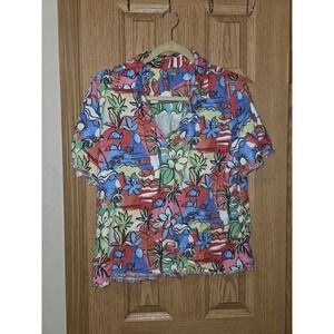 Chicos Womens Pretty Red Blue Yellow Top Size 1 Short Sleeve Pullover V Neck Top